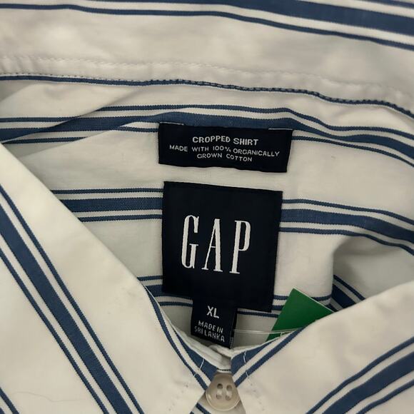 Gap Women's Button Up Blue Stripe Cotton Poplin Long Sleeve Shirt XL New - Picture 5 of 9